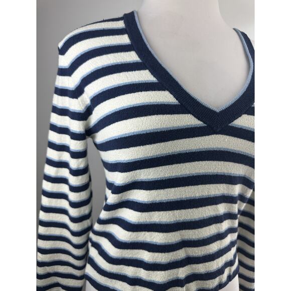 *Damaged* Veronica Beard Herbie Slit Neck Striped V-Neck Sweater Medium Flawed* - Picture 6 of 16